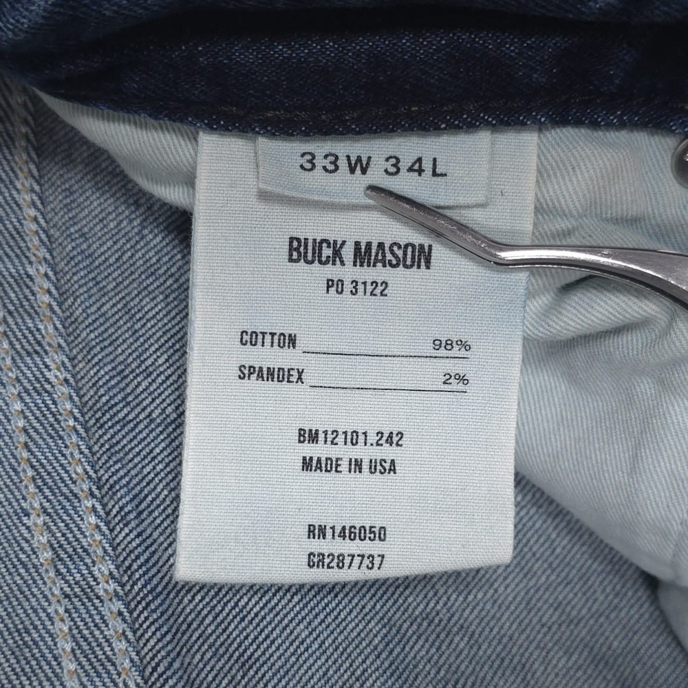 BUCK MASON Mens Jeans COWBOY GUARANTEE 33X32 Button Fly Maverick Slim USA MADE - Picture 2 of 15